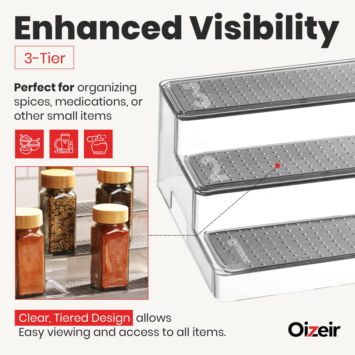 Oizeir clear kitchen storage provides easy visibility and labeling.