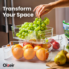Oizeir spill-free, easy-clean storage bins for kitchen and freezer.