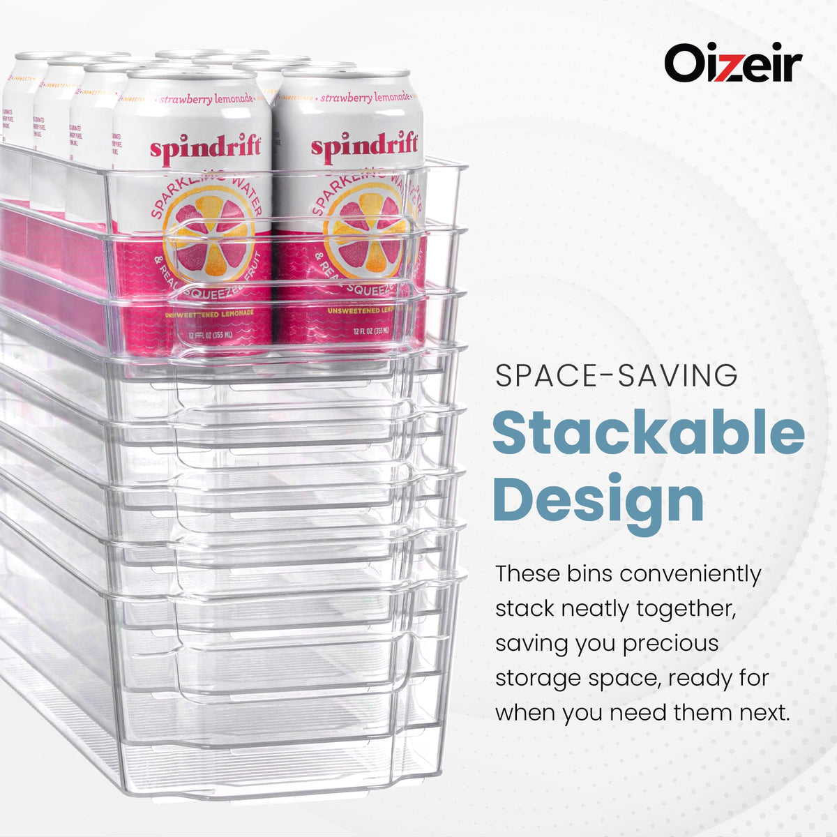 Oizeir easy-grip handles simplify pulling fridge bins from shelves.