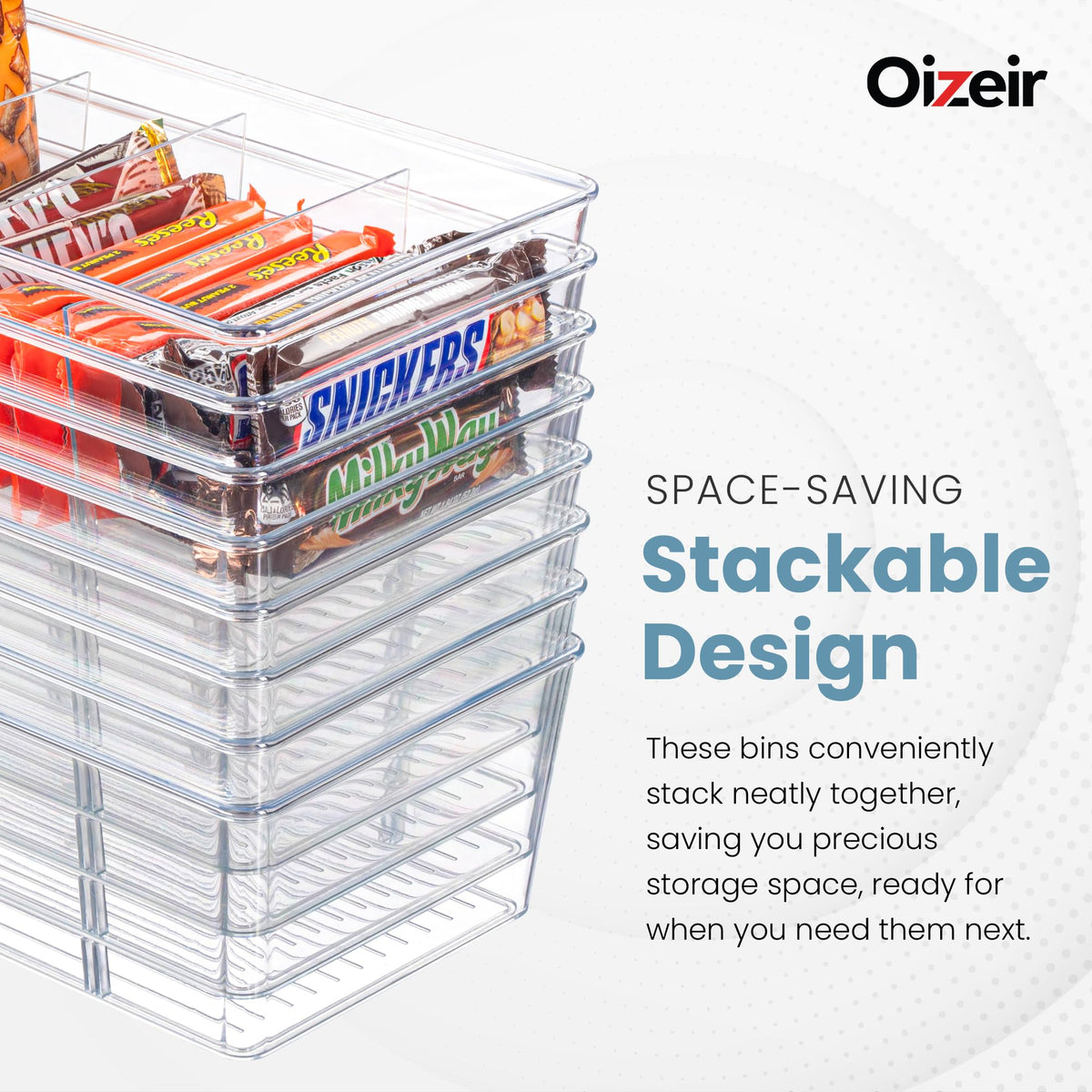 Crystal-clear Oizeir bins help spot drinks and spices quickly.