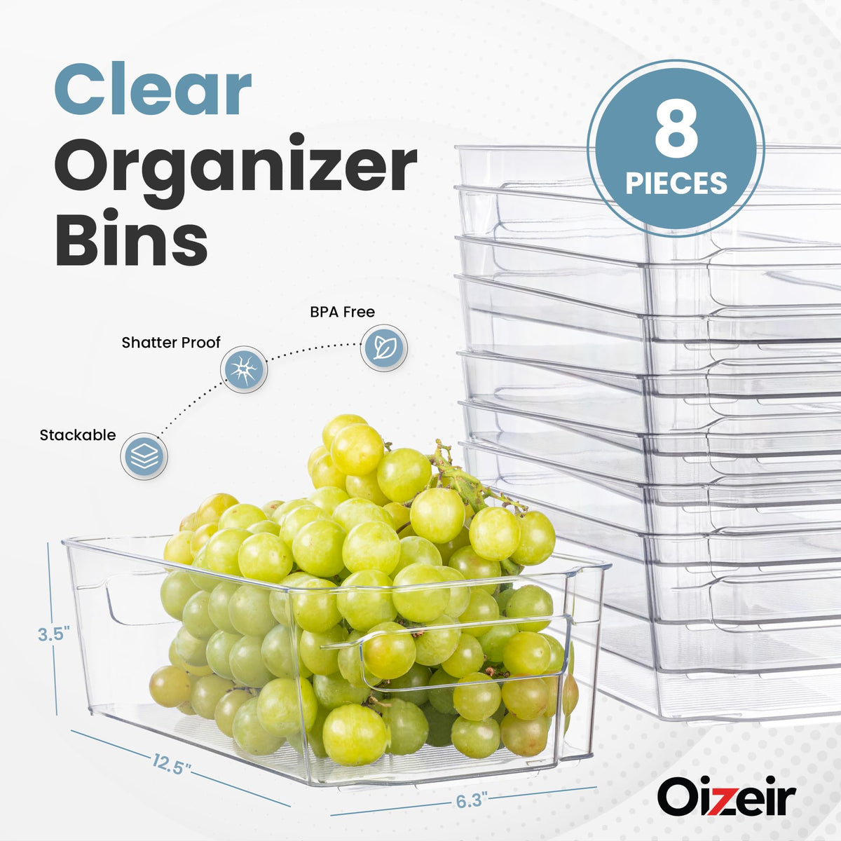 Oizeir clear fridge organizers stackable for space-saving shelves.