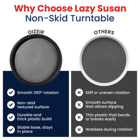 Oizeir 10-inch Lazy Susan non-skid top keeps items secure during rotation.