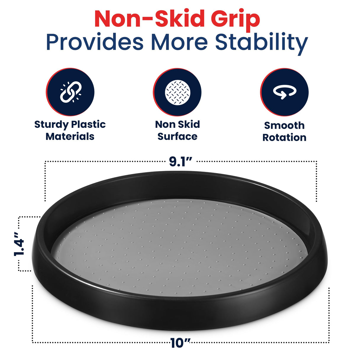 Oizeir 10-inch Lazy Susan inside cabinet provides sturdy base for heavy items.