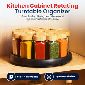 Oizeir 10-inch Lazy Susan on counter promotes quick reach and reduced clutter.
