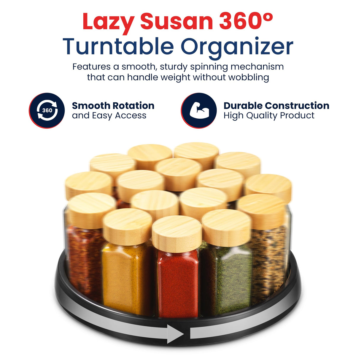 Oizeir 10-inch Lazy Susan side angle shows compact set for clutter-free pantry.