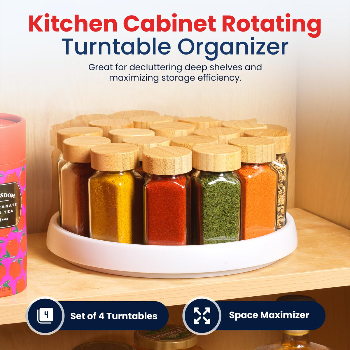 Oizeir Lazy Susan cabinet-access design helps you spot items at a glance