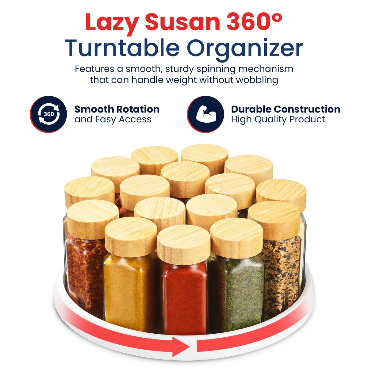 Oizeir Lazy Susan durable plastic construction supports heavy items on shelves