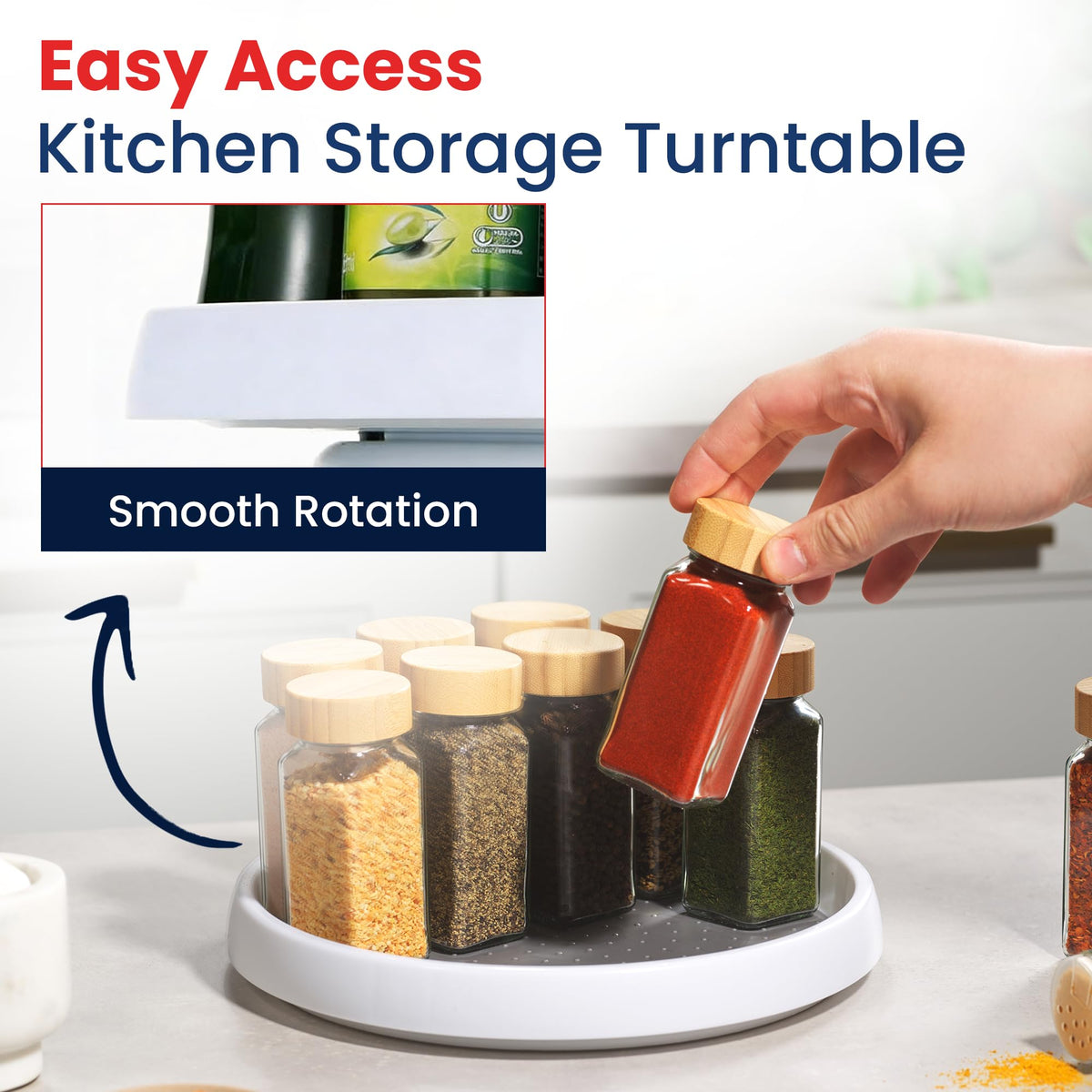 Oizeir Lazy Susan countertop storage keeps spices within easy reach