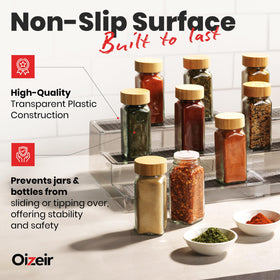 Oizeir non-slip spice organizer prevents bottles from sliding.