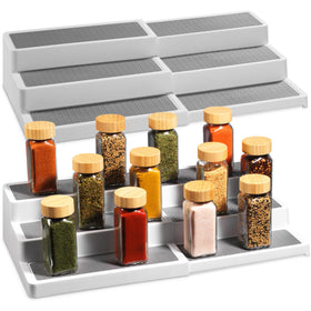 Oizeir 3-tier expandable spice rack extended view showing organized spices.