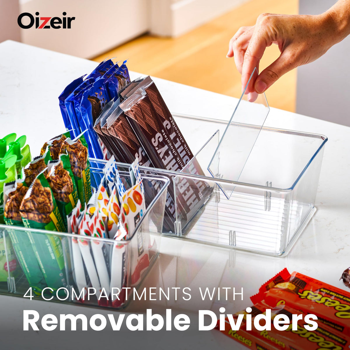 Stackable Oizeir pantry bins maximize cabinet space.