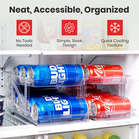 Oizeir soda can organizer for bottles and cans in pantry or fridge use.