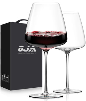 OJA red wine glass set of 2 with large burgundy bowls enhances aroma and aeration