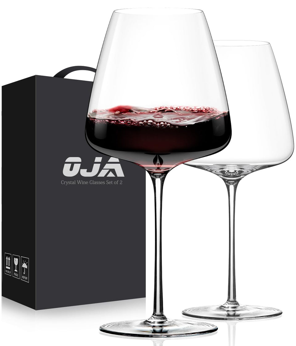 OJA red wine glass set of 2 with large burgundy bowls enhances aroma and aeration