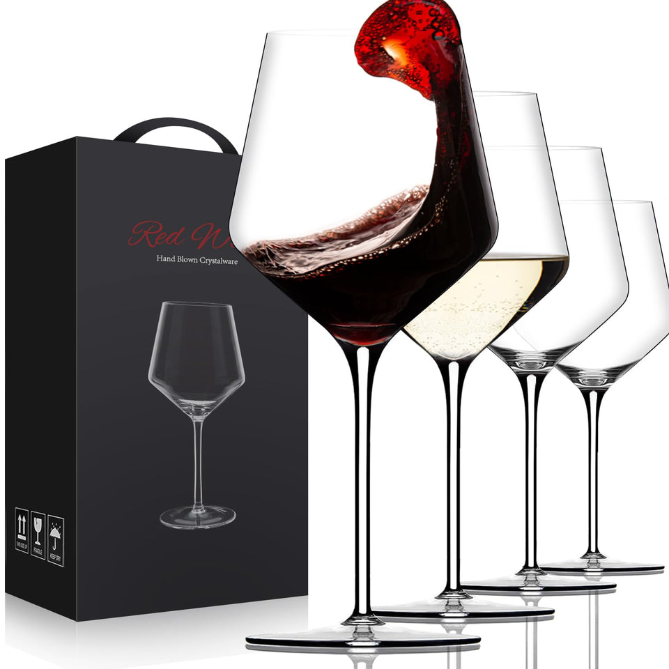 OJA red wine glasses 18oz set of four with long stems for elegant tasting