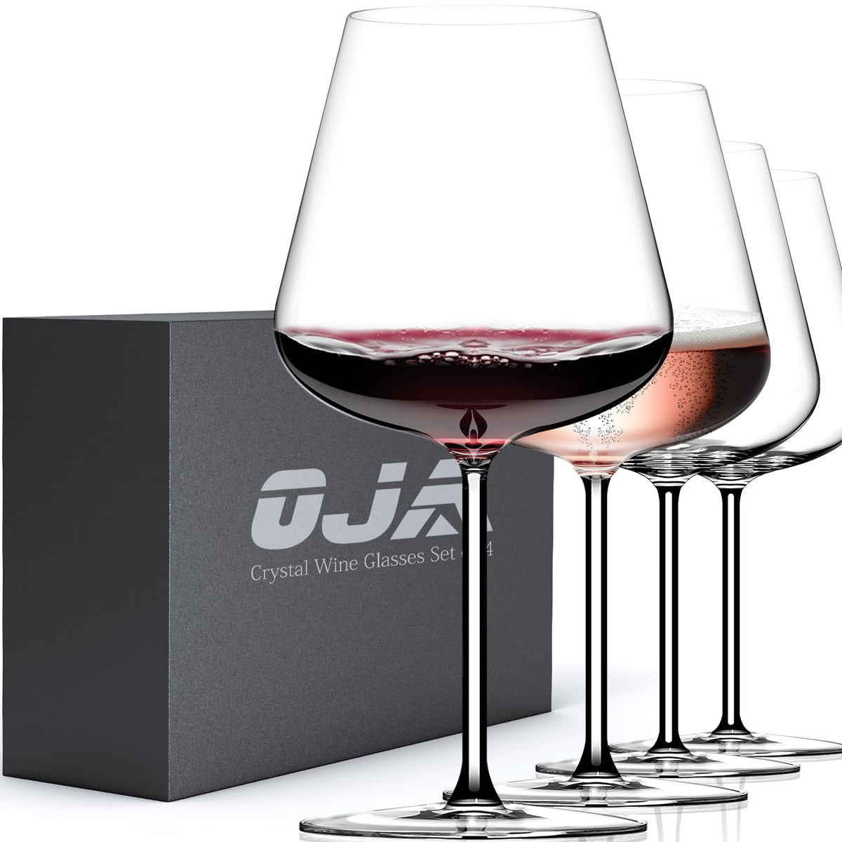 OJA red wine glasses four-pack front view enhances elegant table presentation