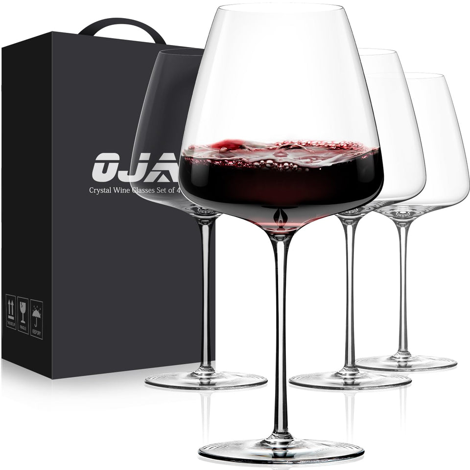 OJA red wine glasses set of four, hand-blown and 23 oz for generous pours.