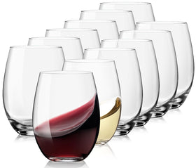 OJA stemless wine glasses 12-pack in crystal clear glass for daily sipping