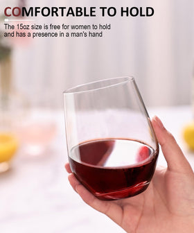 OJA stemless glass ergonomic grip for comfortable handling during meals and toasts