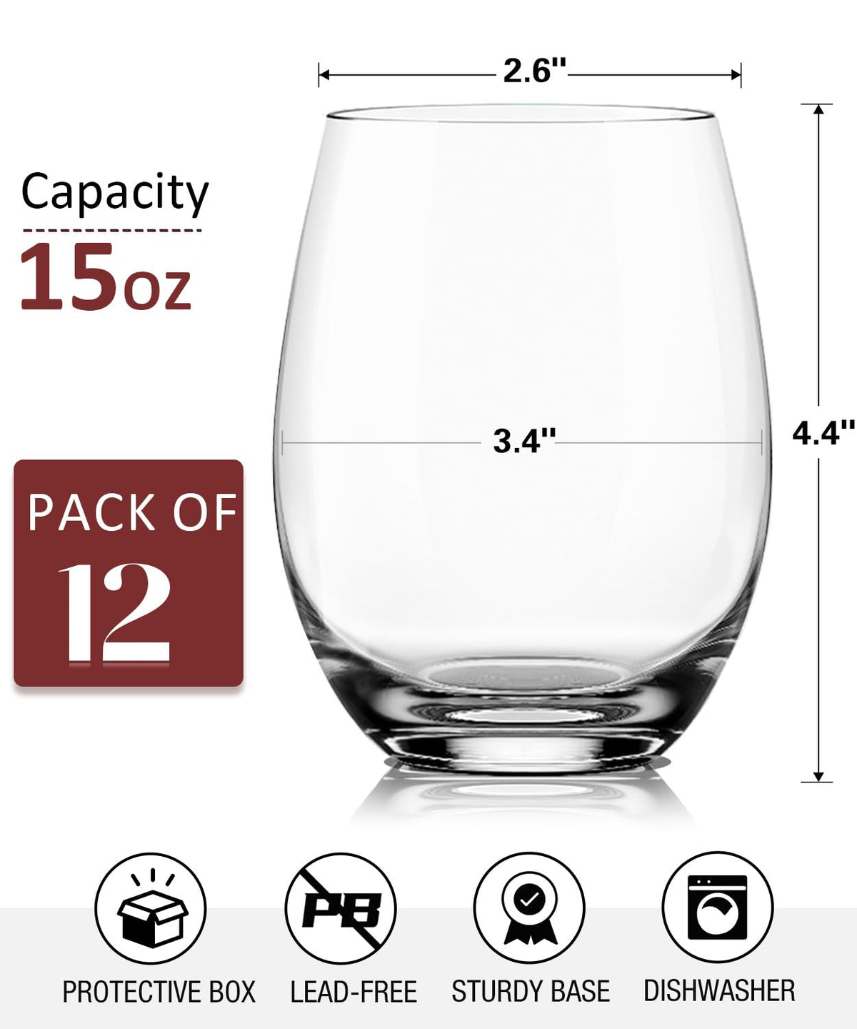 OJA 15oz stemless glass with thick base resists tipping during gatherings