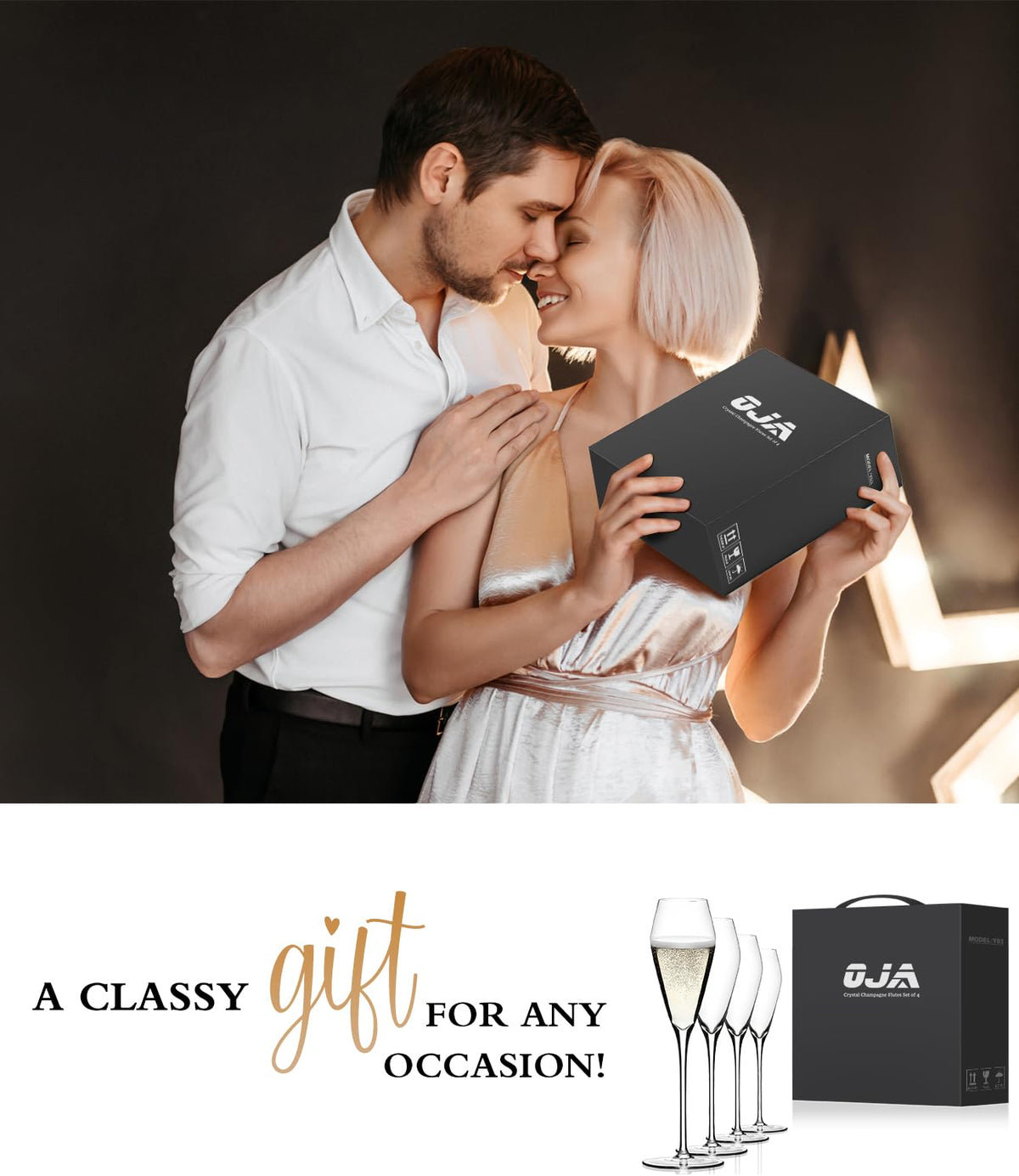 OJA tulip champagne glasses highlighting bubbles and aromas