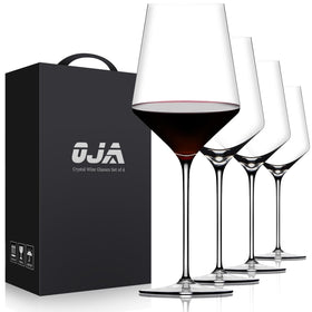 OJA 4-piece wine glass set with hand-blown crystal and long stem.