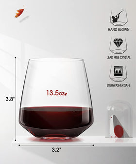OJA gift-ready stemless wine glasses in a modern box.