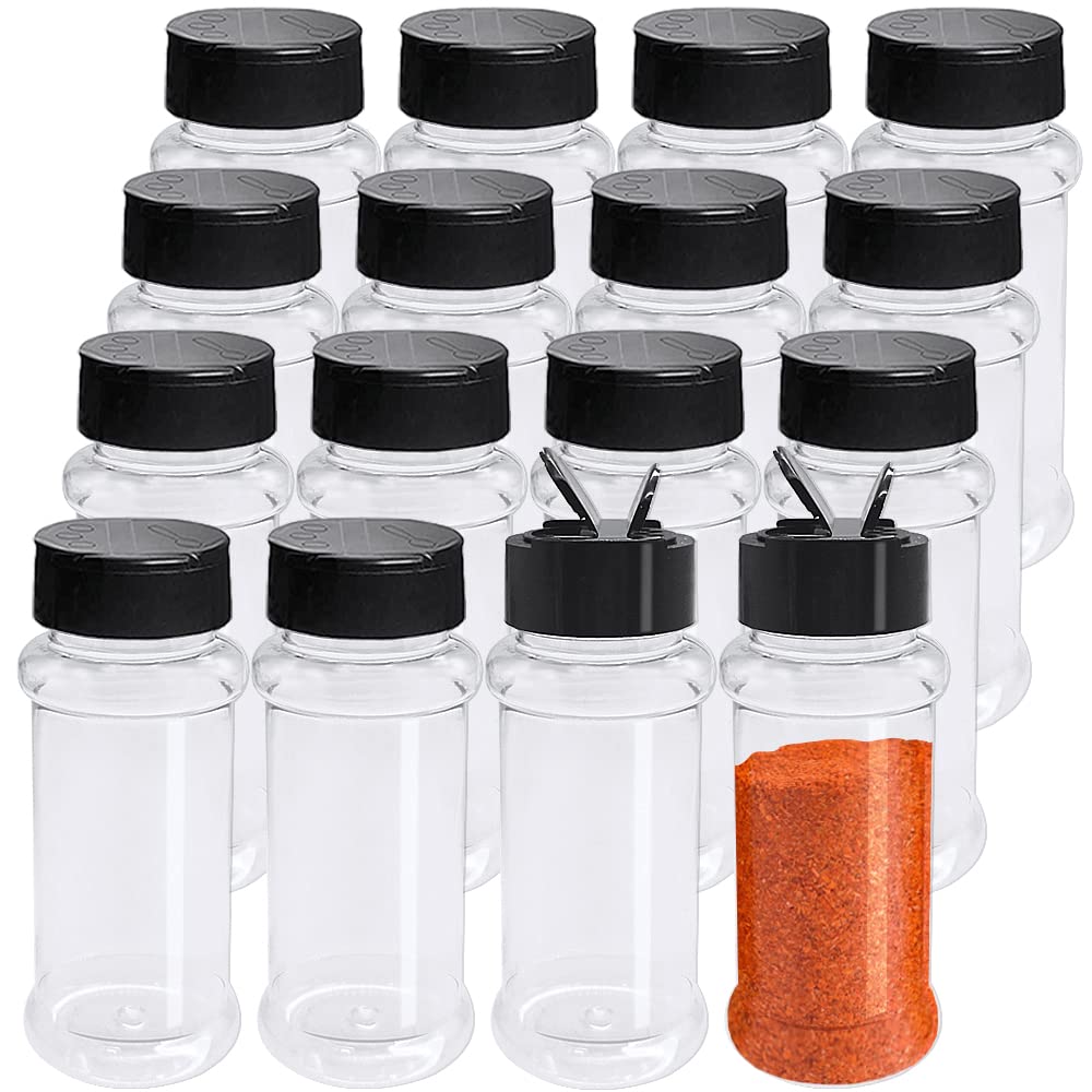OJYUDD 16-pack spice bottles with flip caps for precise pouring.