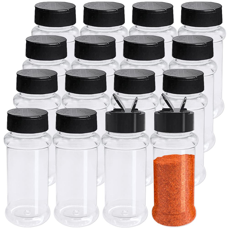 OJYUDD 16-pack spice bottles with flip caps for precise pouring.