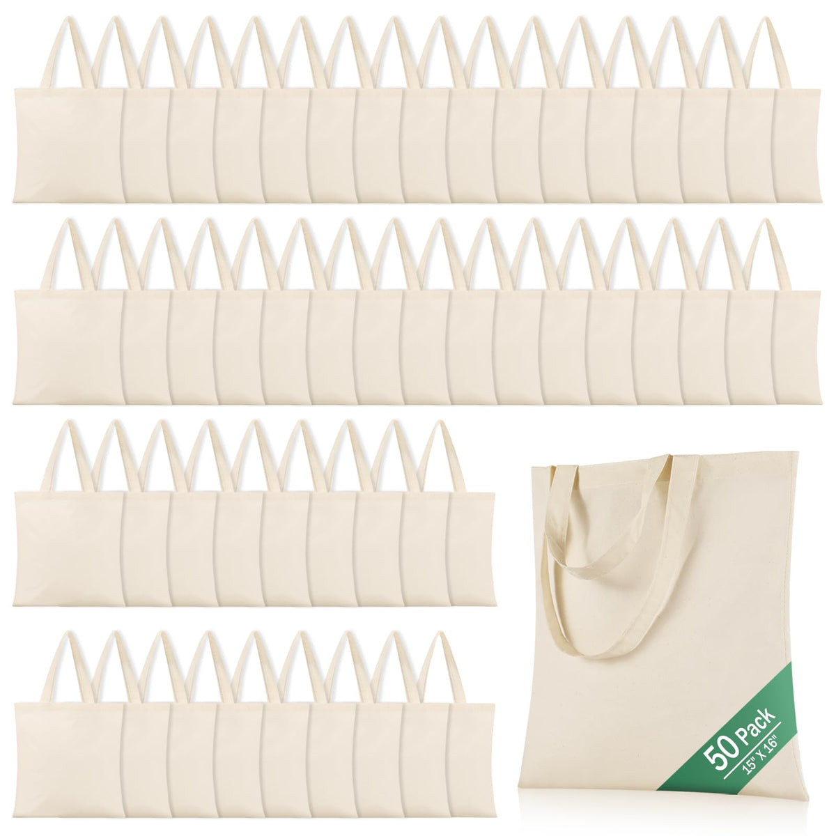 OKBA 50-pack tote bags laid flat for portability and storage
