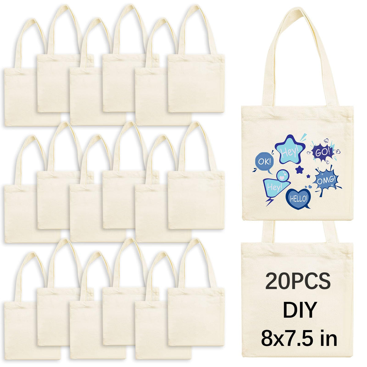 OKBA sublimation canvas bag 8x7.5 front view, ideal for heat transfer designs.