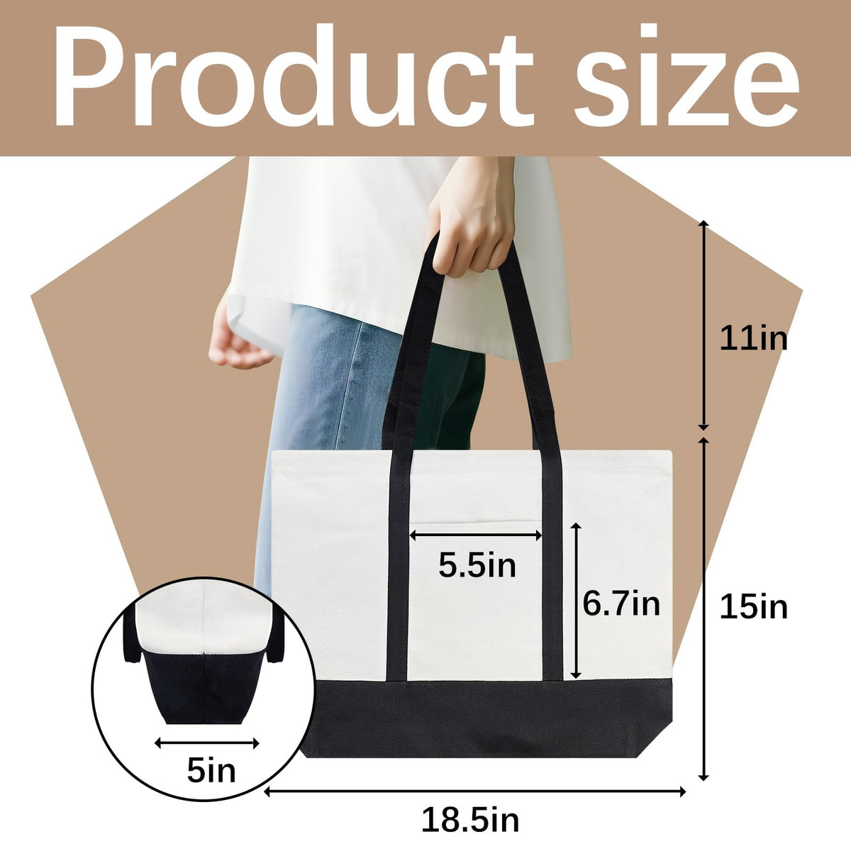 OKBA tote side-pocket detail, extra storage for quick-access essentials.