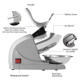 OKF ice shaver deepened-bowl contains ice and minimizes spills