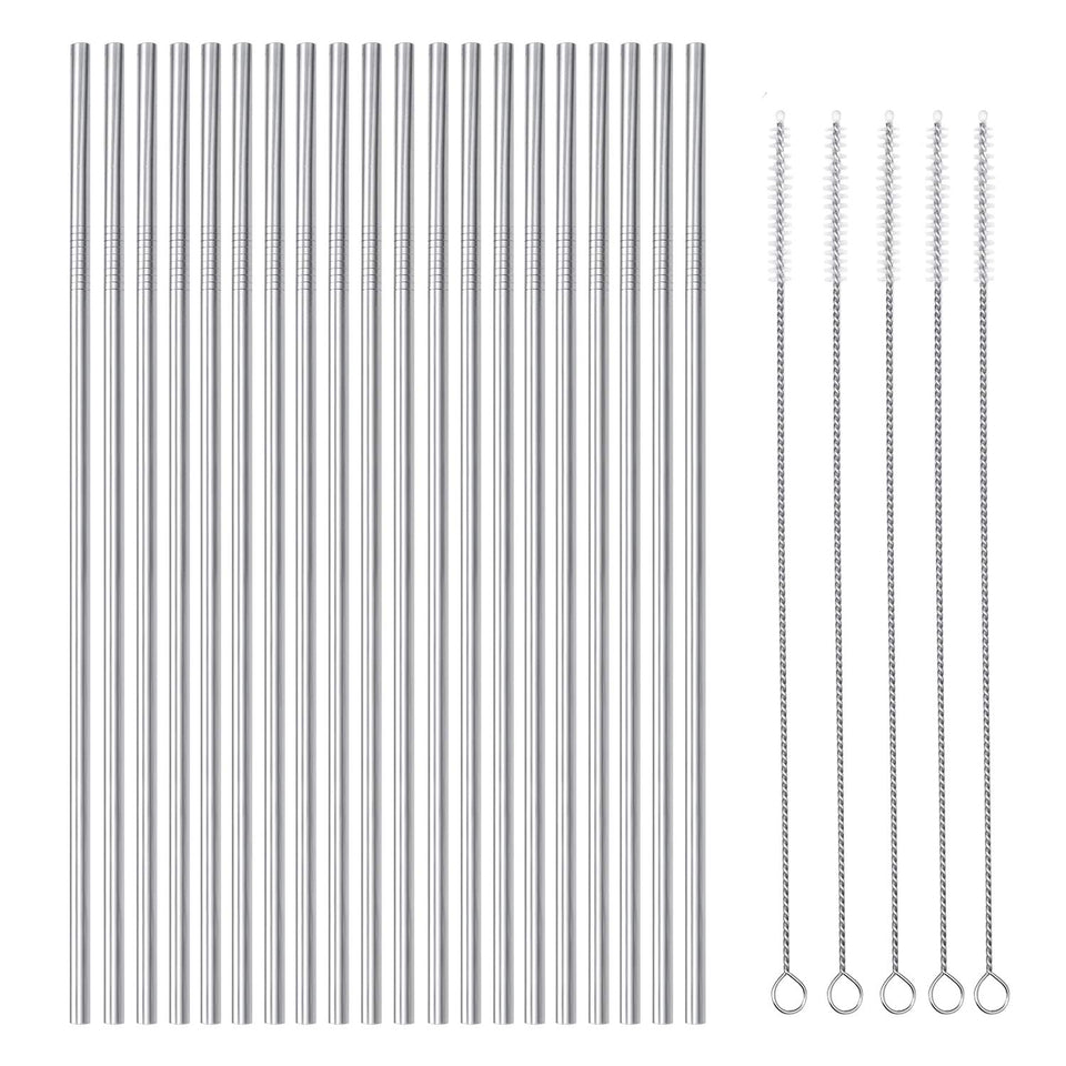 OKGD 25-piece stainless steel straws set, durable and reusable.