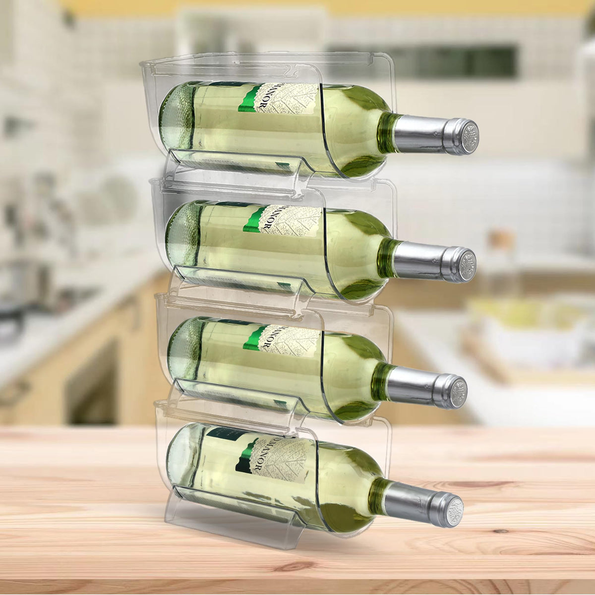 OKITCHEN 4-piece stackable wine rack top view for compact storage