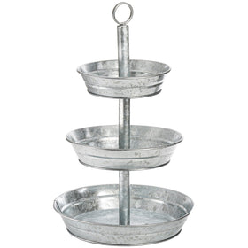 Okllen 3-tier tray small 8-inch with rustic galvanized finish for appetizers