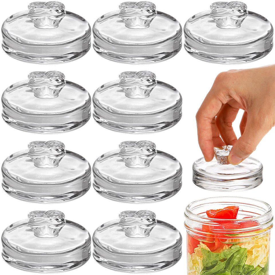 Okllen glass fermentation weights in wide-mouth jar keeping vegetables submerged for crisp ferments.