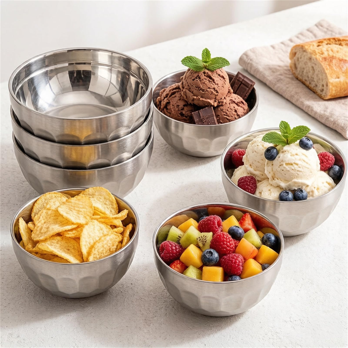 Okllen bowls used for soups and noodles in a meal setup