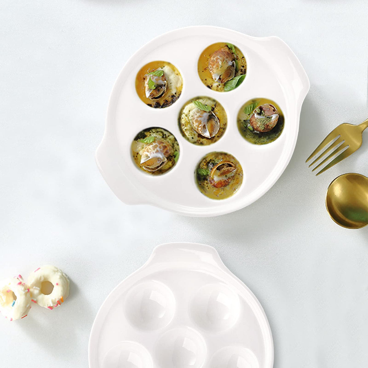 Okllen dish doubles as seafood or dessert serving tray.