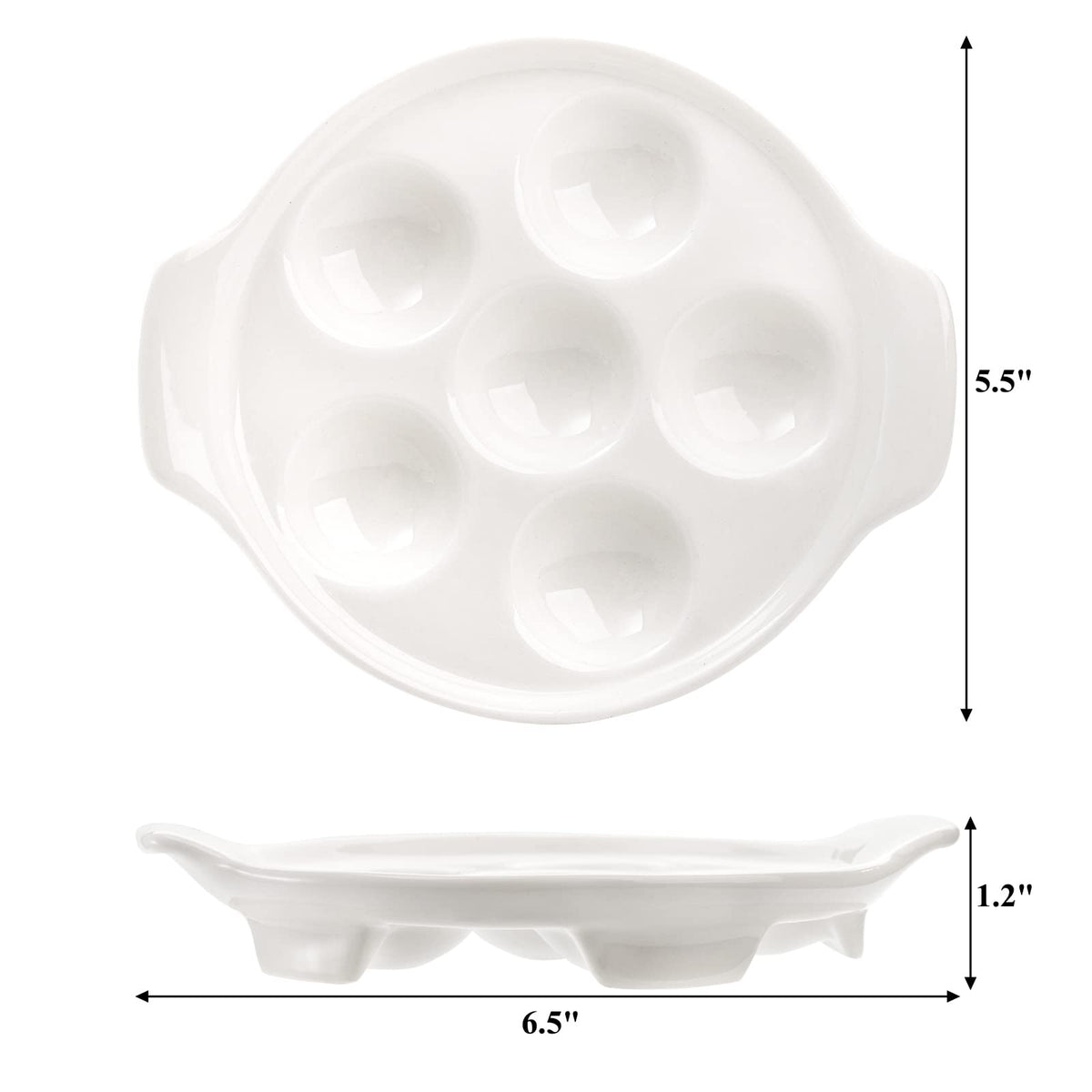 Okllen four-pack white ceramic escargot dishes for convenient oven-to-table presentation.