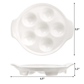 Okllen four-pack white ceramic escargot dishes for convenient oven-to-table presentation.