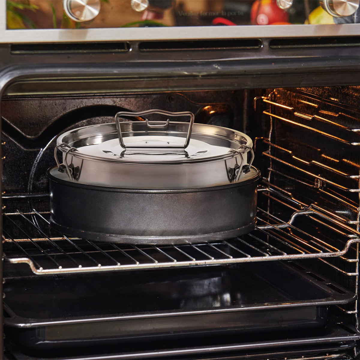 Okllen pan with comfortable handle for safe transport while hot.