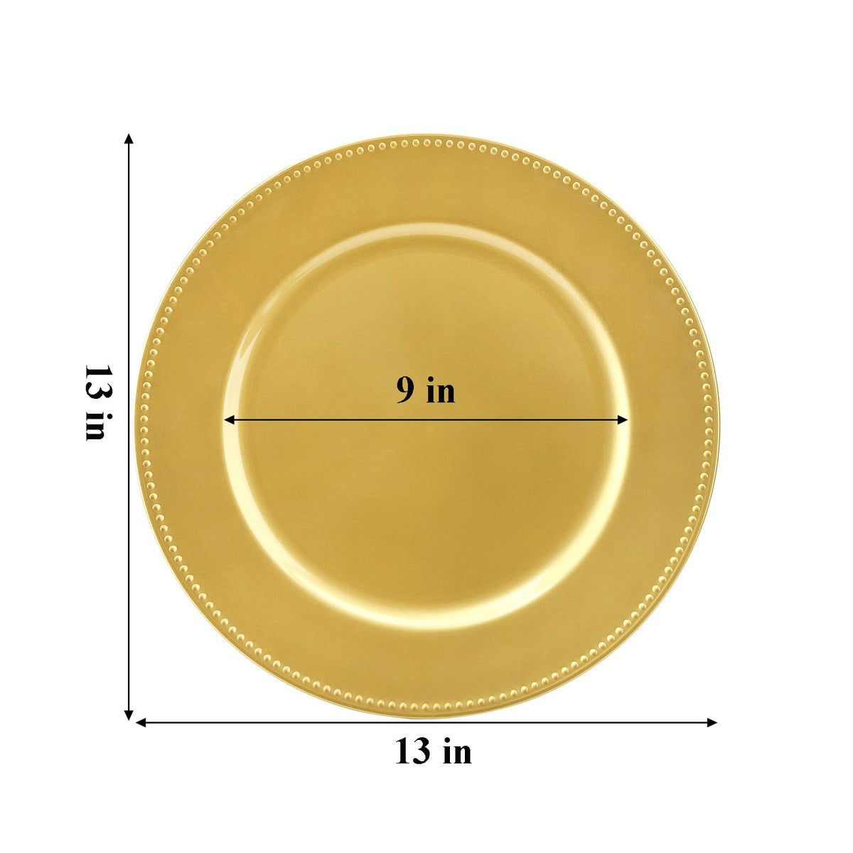 Closeup of Okllen gold charger plate showing detailed beaded trim