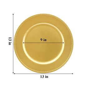 Closeup of Okllen gold charger plate showing detailed beaded trim