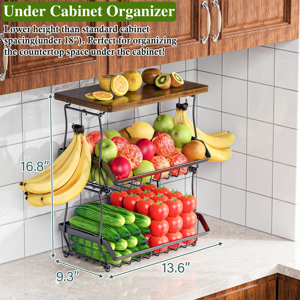 OKZEST fruit basket with metal frame and banana hangers keeping fruit tidy