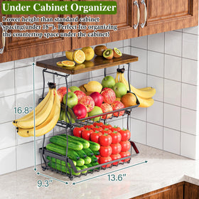 OKZEST fruit basket with metal frame and banana hangers keeping fruit tidy