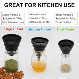 Olamar collapsible storage funnel folds flat for compact kitchen.