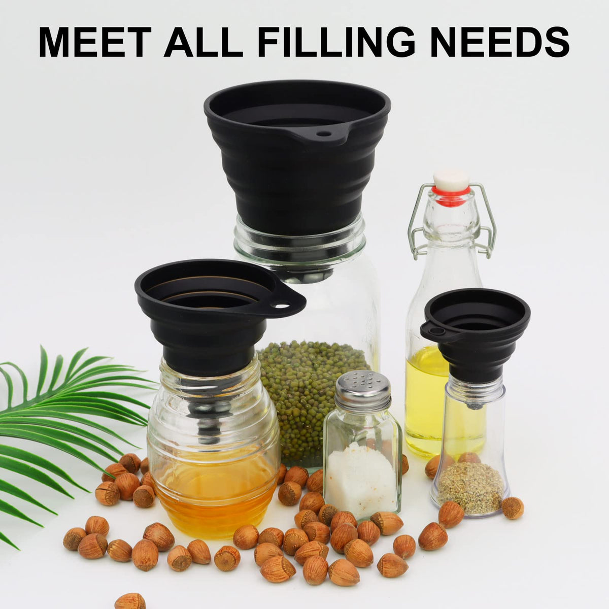 Olamar medium funnel pours liquids smoothly into bottles.