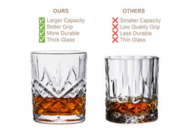 Old Barrel 10oz crystal-clear glasses close-up showing balanced weight and grip.