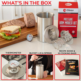 OLEEX large lid with spring promotes uniform patties for deli meat